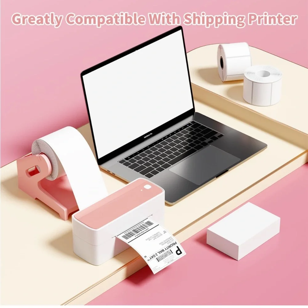 NEW! Shipping Label Holder for Rolls & Fan-Fold Labels Thermal Label Print Pink